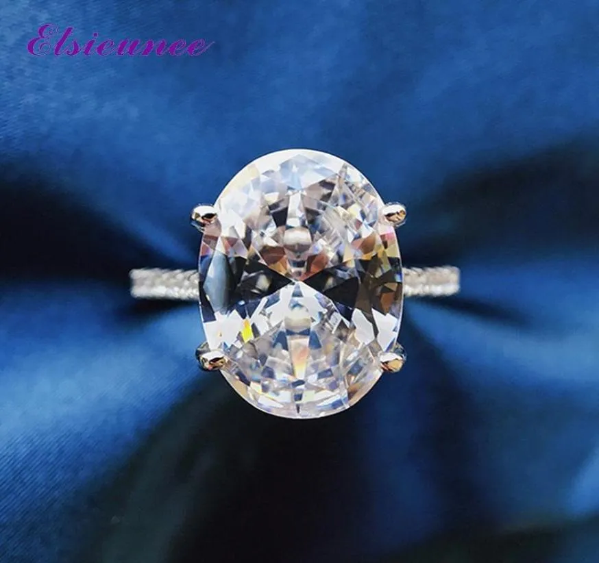 클러스터 반지 ElsieUnee 100 925 스털링 실버 타원형 컷 시뮬레이션 된 Moissanite Zircon Gemstone Ring Women Engagement Fine Jewlery 6861914