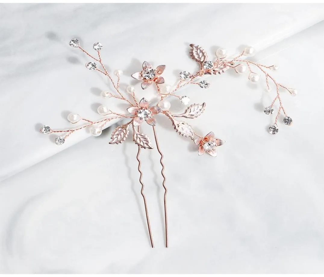 2019 Rose Gold Handmade Wedding Hair Clips Bridal Hair Pins Head smycken Tillbehör för kvinnor Huvudstycken JCF0607511186