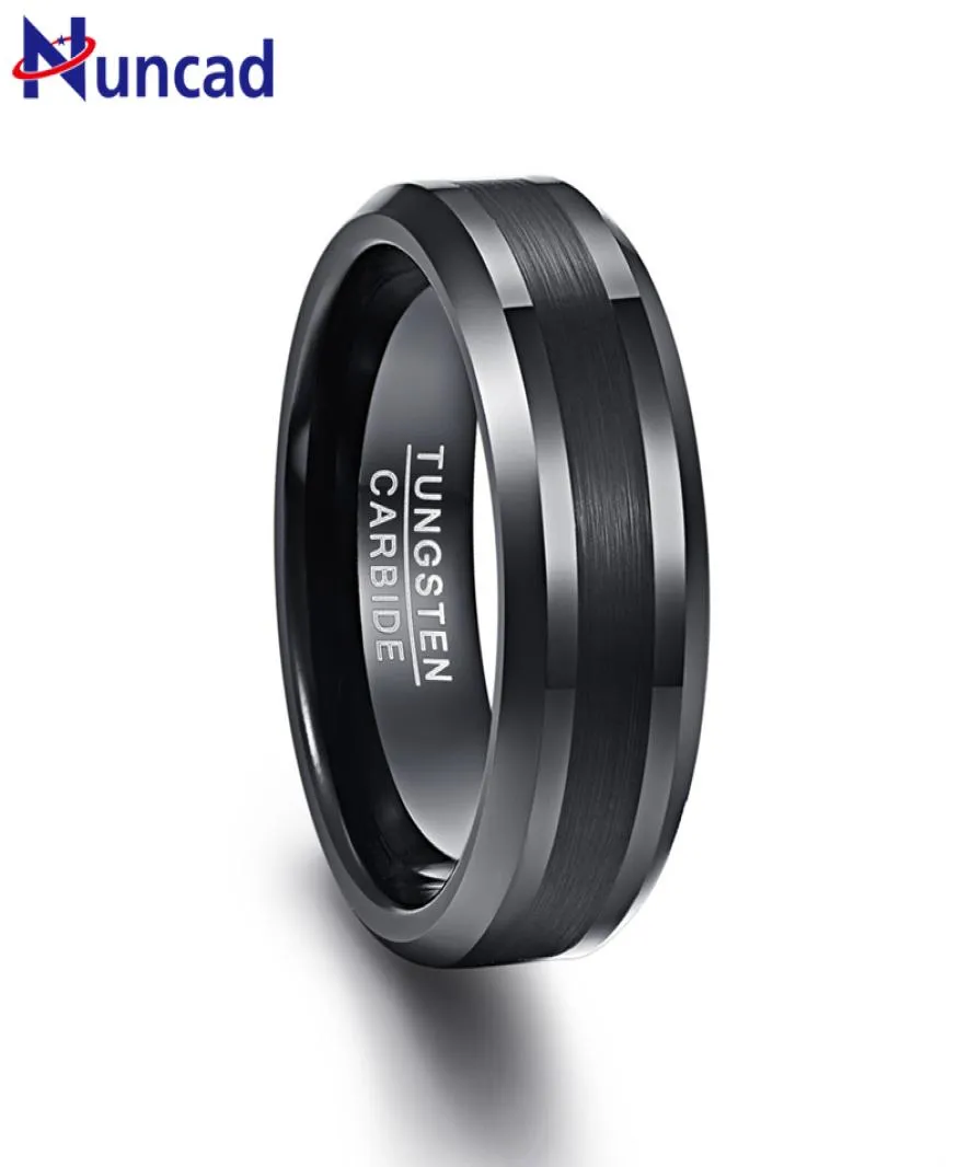 whole 8mm Tungsten Carbide Ring Black Wedding Engagement Band Brushed Center Men039s Ring Beveled Edge Comfort Fit Size 715701738