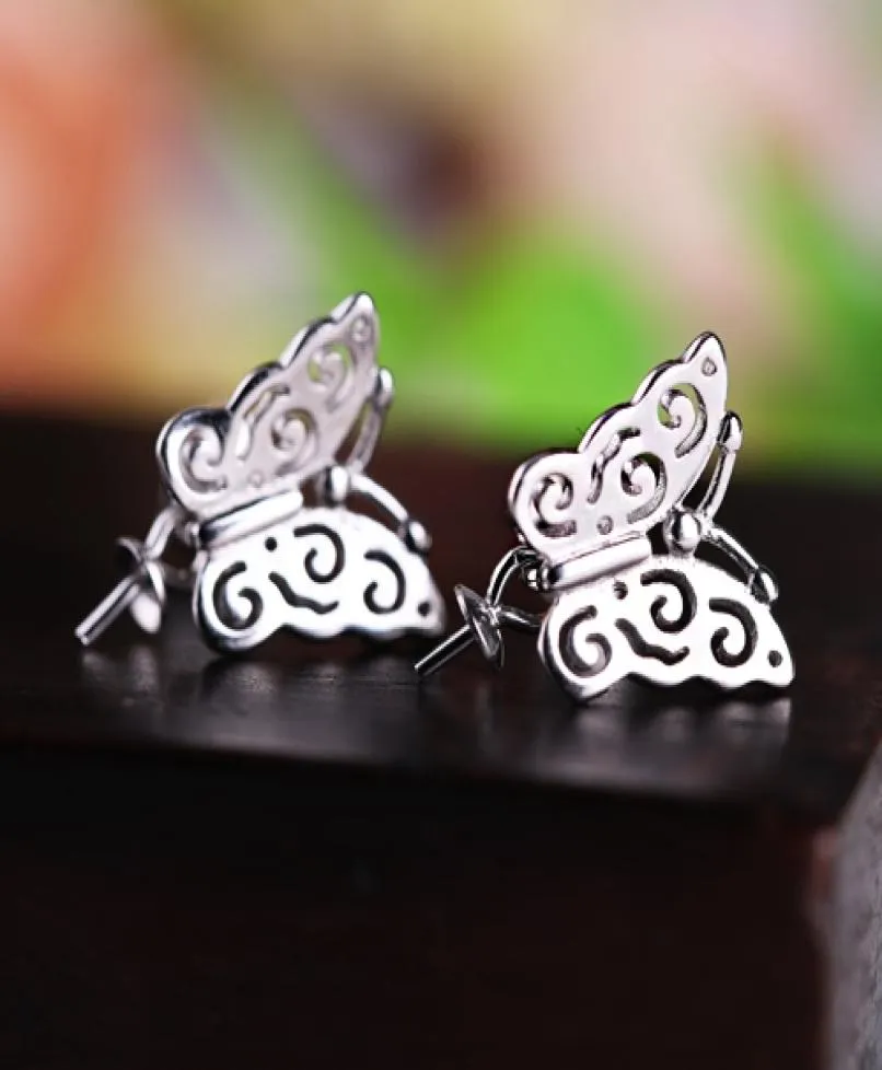 Boucles d'oreilles à tige en argent Sterling 925 pour femmes, 6mm7mm8mm9mm10mm11mm12mm, perles ou perles rondes, boucles d'oreilles semi-montées papillon tendance7273155