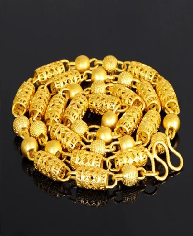 Vångt tungtransportpärla 60 cm 24k Real Yellow Solid Gold Men039S Halsband Curb Chain 8mm smycken Mintmark Bokstäver Real 24409267