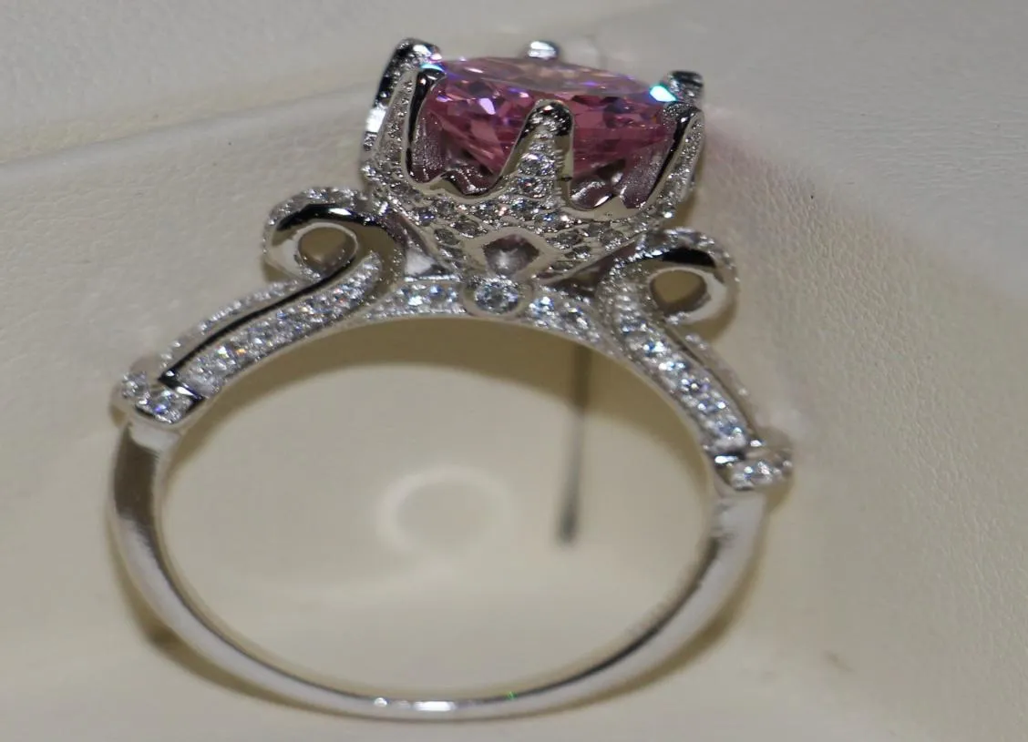 Interi gioielli di moda professionali in argento sterling 925 da 9 mm con taglio rotondo, topazio rosa, pietre preziose, festa di nozze, corona di dita da donna, anello8507568