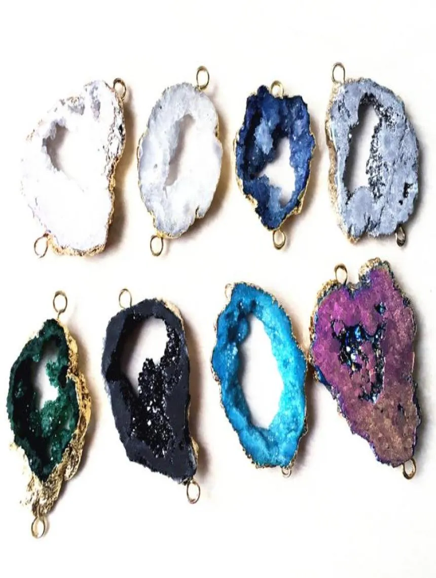 Kleurrijke Crystal Quartz Geode Connector Druzy Beads Slice Agate Druzy Edelsteen Connector Kralen voor Sieraden Maken7934726