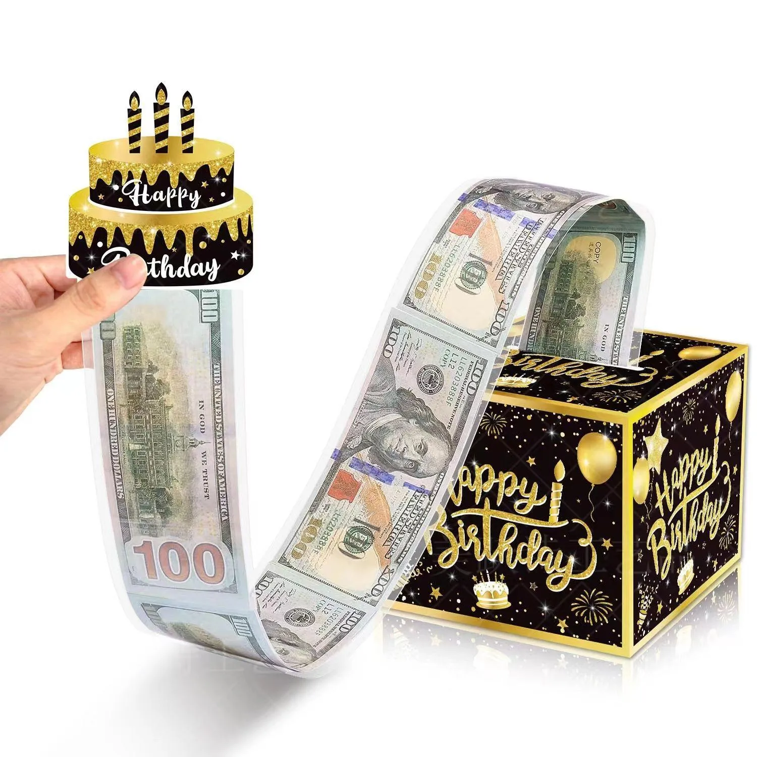 Andere Verpackungsdruckprodukte Großhandel Überraschung Geburtstag Party Dekoration Geldkassette Atmosphäre Layout Requisiten Black Gold Drop Deli Dhwpd