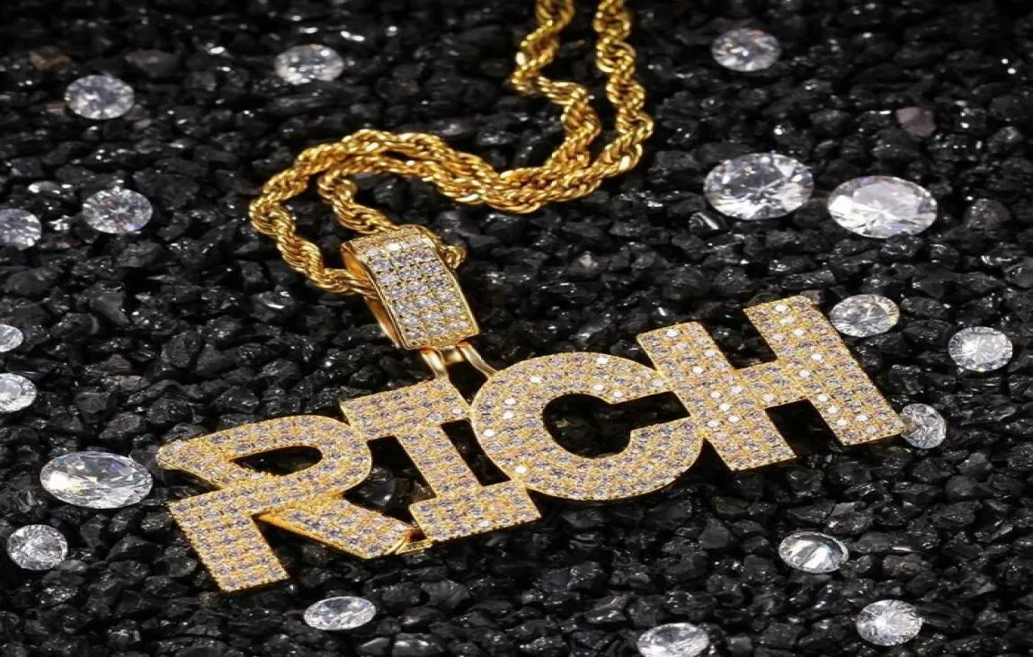 Iced Out RICH Anhänger Halsketten für Männer Frauen Hip Hop Luxus Designer Herren Bling Diamant Buchstaben Anhänger Goldkette Buchstaben neckla6033087