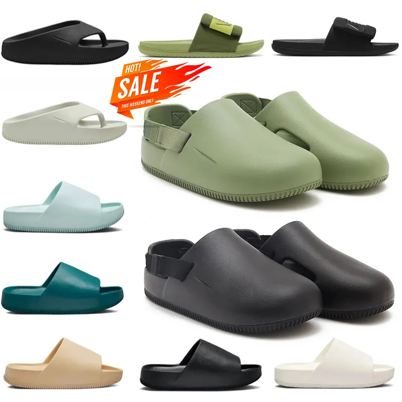 Designer Sandal Slip Sliders For Men Kvinnor lugnar mule all svart olja grön ljus plattform sandaler mens tränare flip flops strandskor