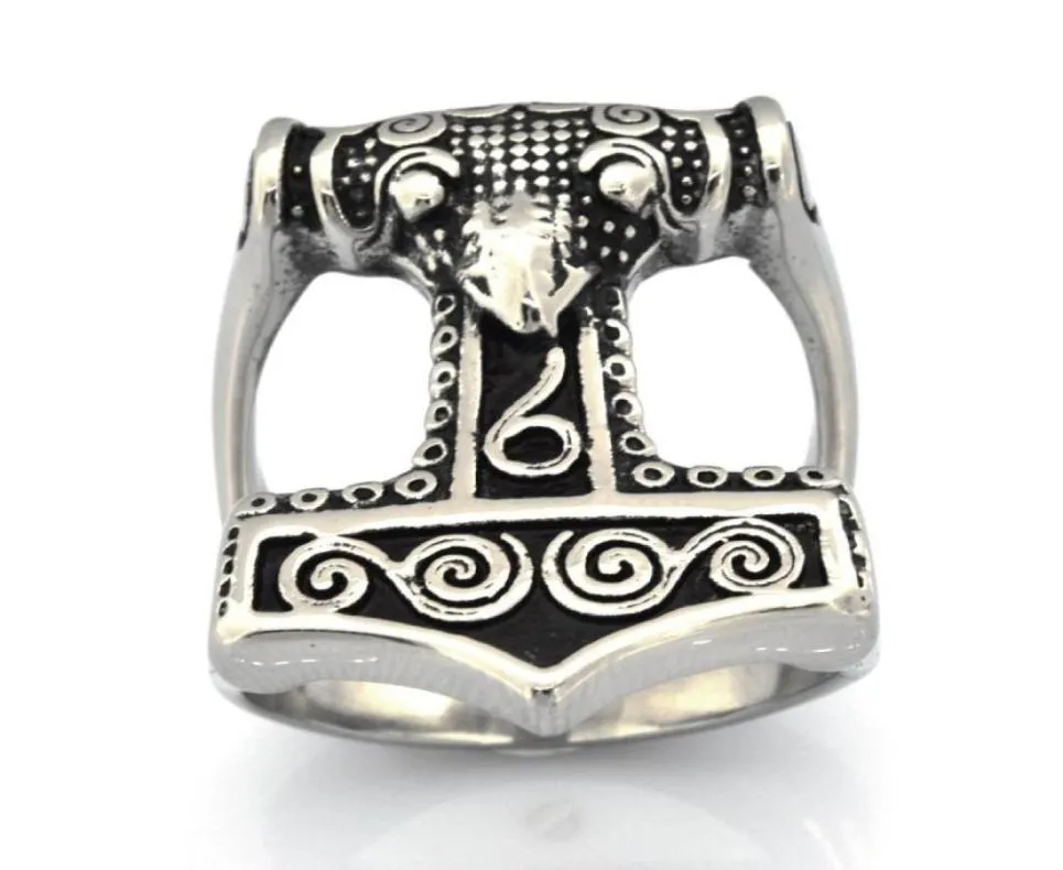 FANSSTEEL, joyería vintage de acero inoxidable para hombres o mujeres, anillo vikingo con vástago dividido, anillo para martillo de THORS, anillo para herramientas FSR15W0068154867107896