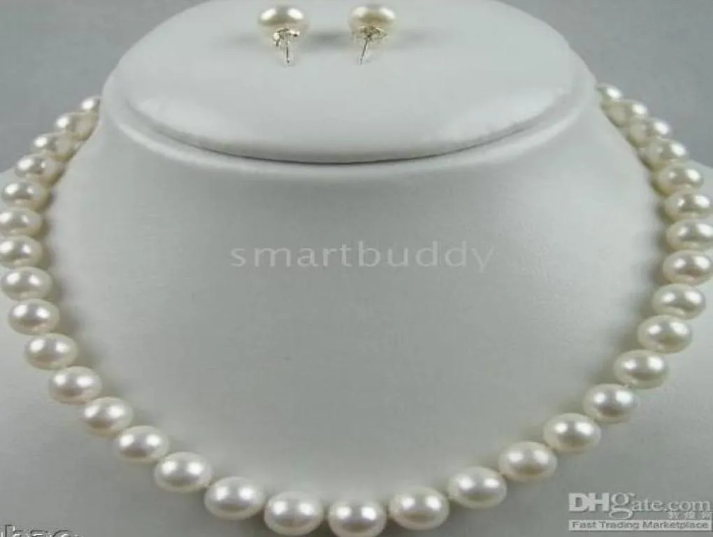 Oryginalny naturalny 18 -calowy 8 mm biały naszyjnik z perłowego kolczyka 016900434