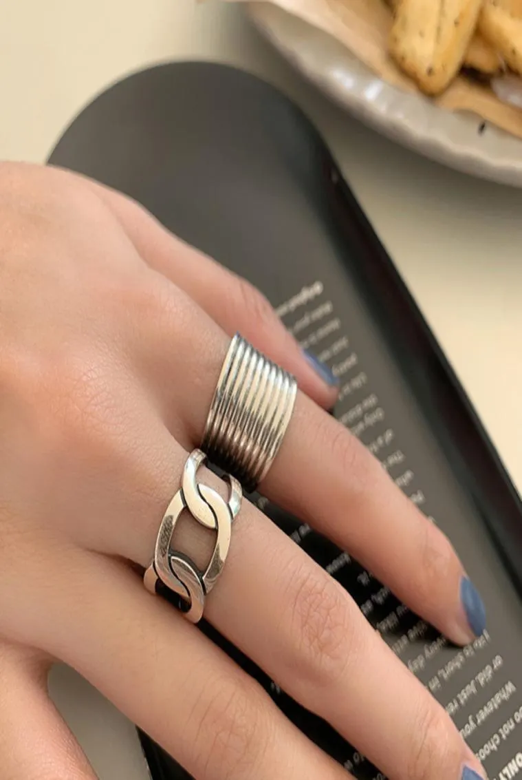 925 Sterling Zilver Breed Gezicht Chain Ring Women039s Oude Stijl Wijsvinger Opening Persoonlijkheid Punk Sieraden G4X97917226