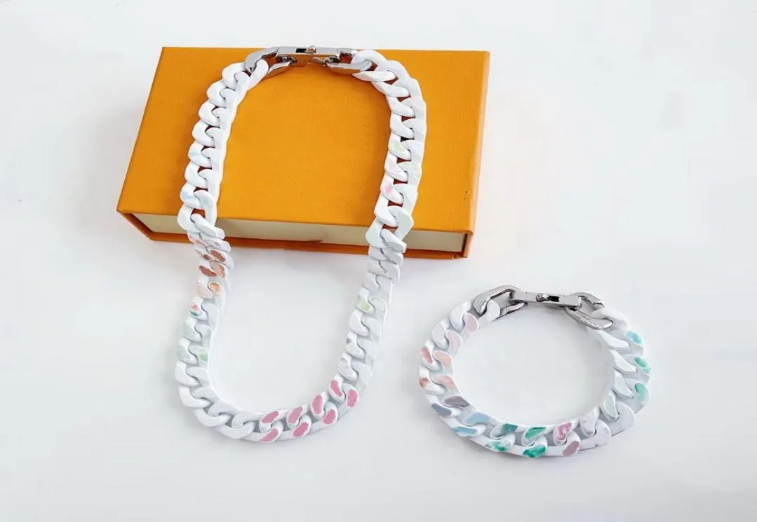 Europe America New Style Men Graved White and SilverColor Hardware Multicolor Print Pattern Ceramic Chain Links Necklace Bracel6880272