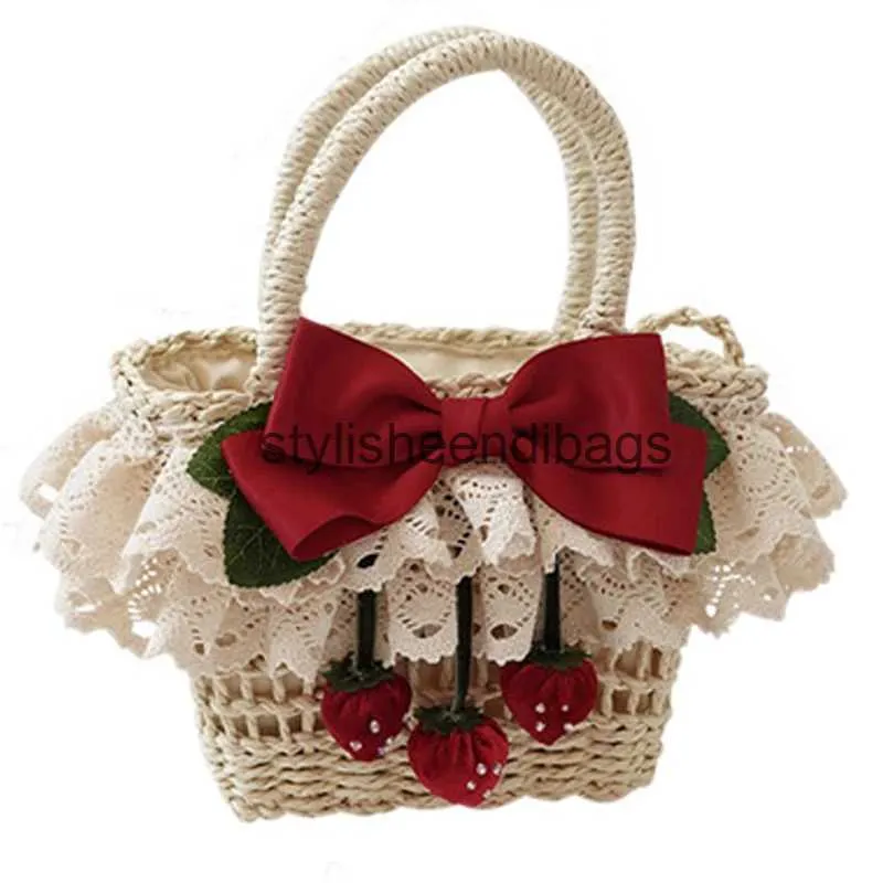 Totes 2023 Nouveau sac tissé mignon sac de paille de fraise niche messager herbe sac tressé petit sac en rotin portable frais sac à bandoulière h24219