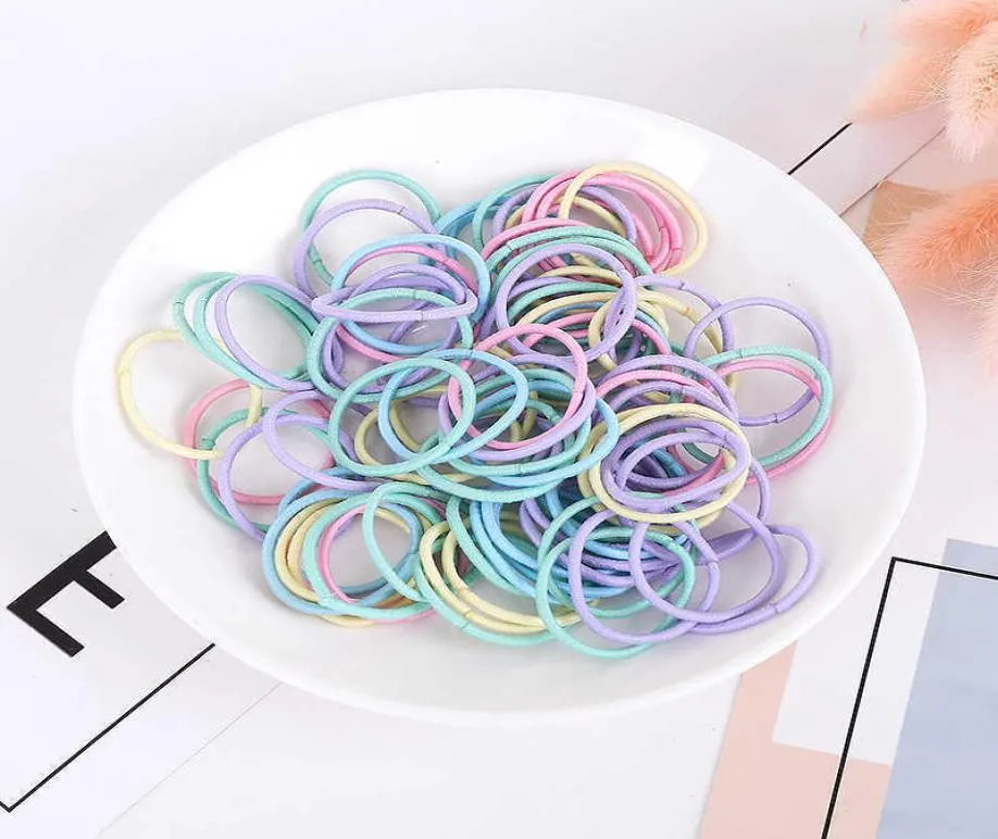 100PCSSet Kinderen Meisjes Haarbanden Snoep Kleur Haarelastiekjes Kleurrijke Basic Eenvoudige Rubberen Band Elastische Scrunchies Haaraccessoires4542735