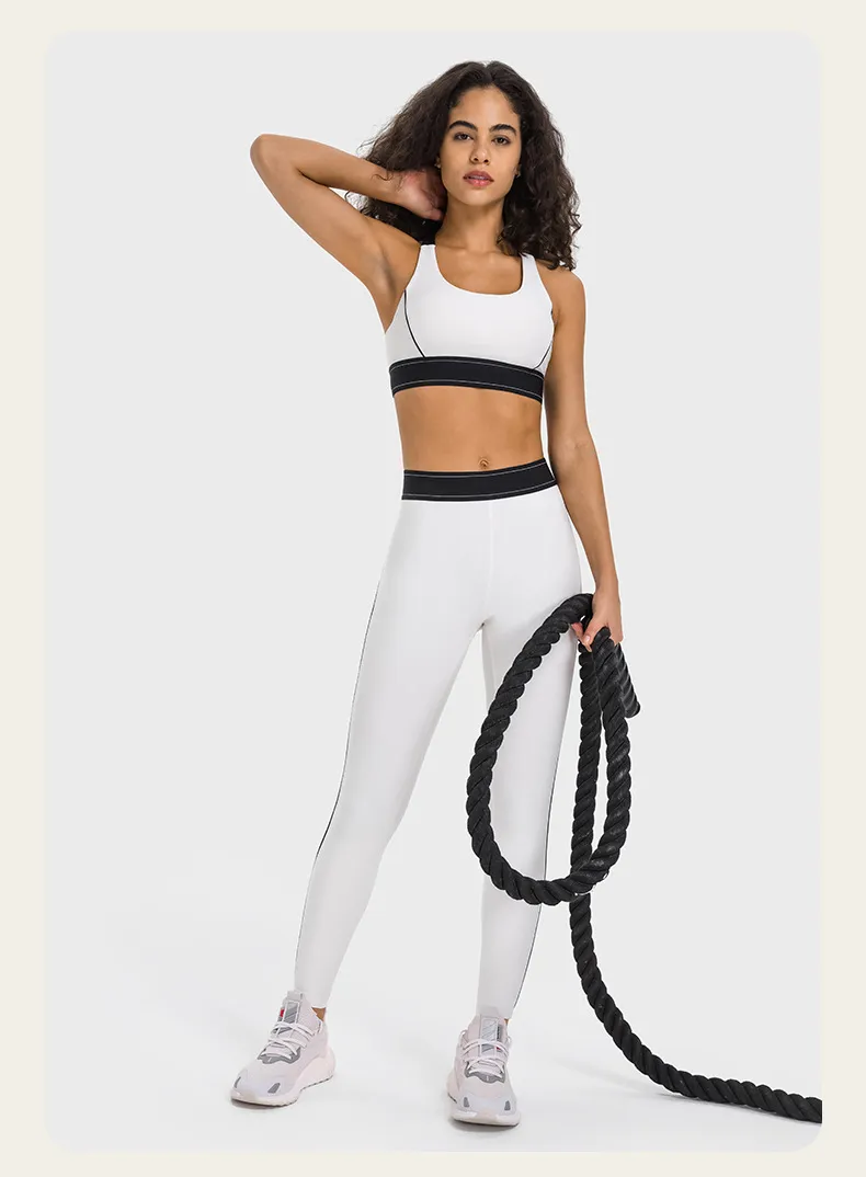 Al-0010 Bandoulière réglable Soutien-gorge de sport Taille élastique Pantalon de yoga Femme Activewear Set1