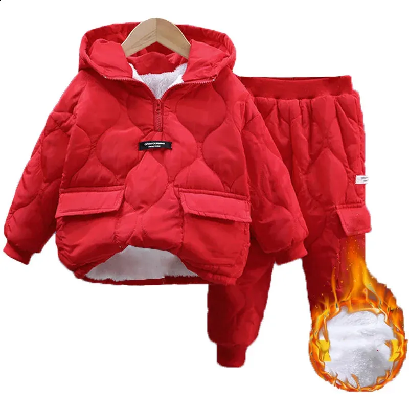 Inverno meninas meninos conjuntos de roupas 2-10 anos crianças quentes jaquetas grossas calças terno menino casacos crianças treino outfit 240118