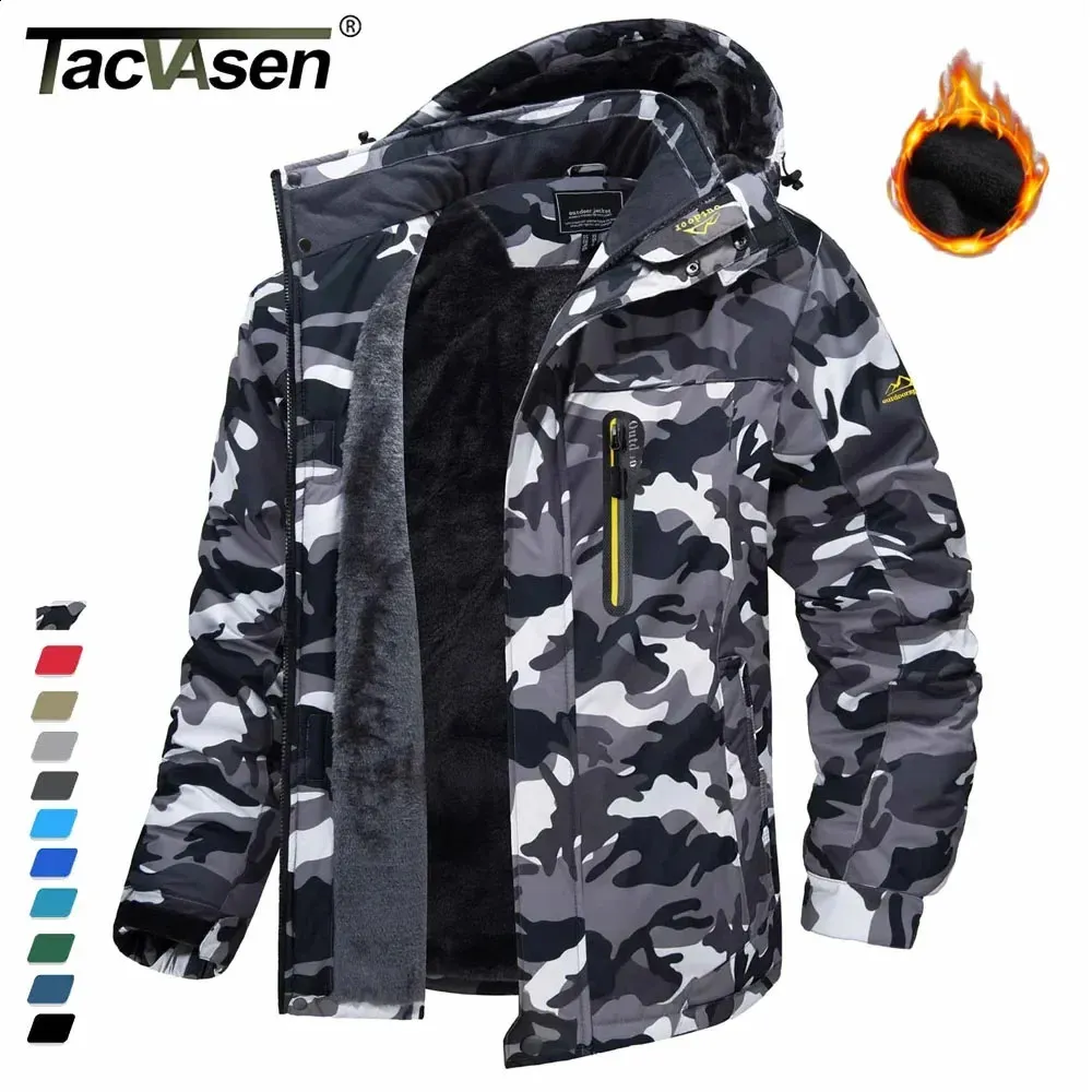 Tacvasen Winter Fleece Lining Parka 방수 남성 스키 스노우 보드 Jackets Windproof 이동식 후 까마귀 코트 캐주얼 Windbreaker 240130