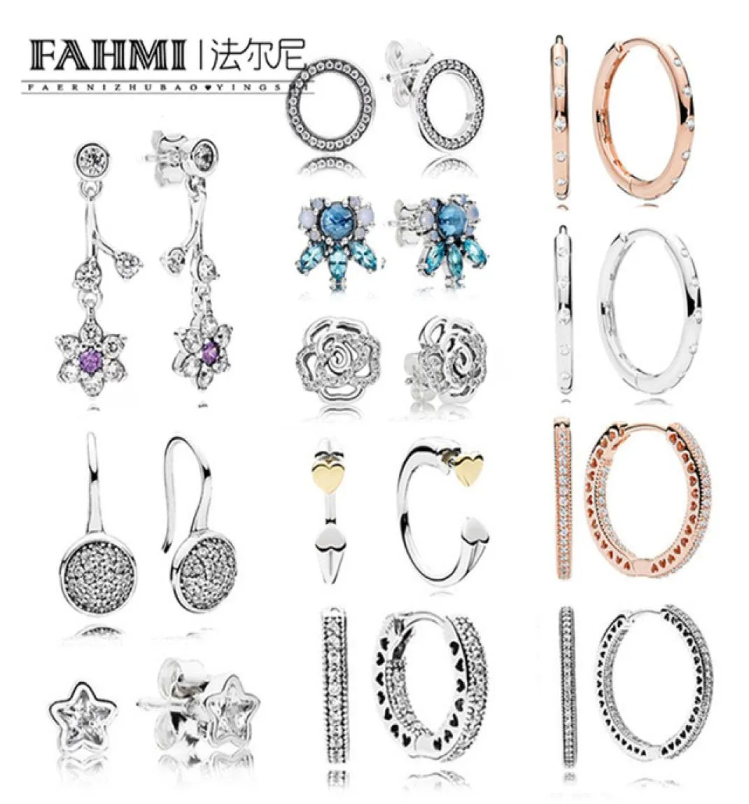 FAHMI 100 925 Sterling Silber 11 Mode Gänseblümchen Rose Ohrstecker Wassertropfen Liebe Stern Eiskristall Pfote Inlay Ohrring4021111