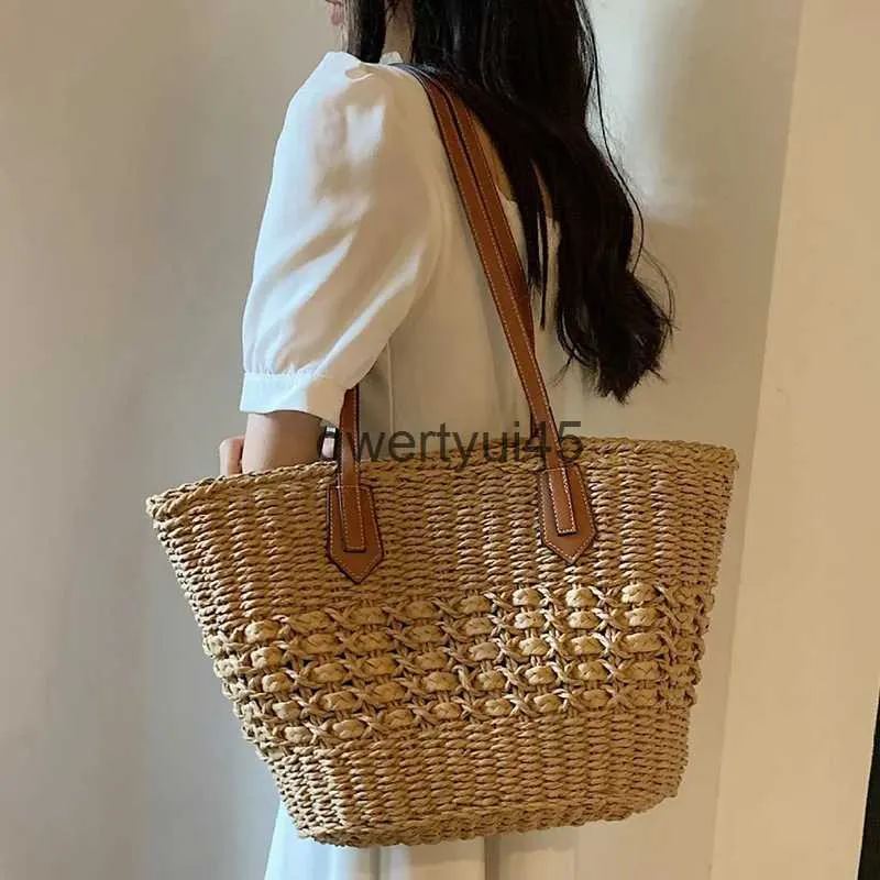 Bolsas de ombro 2023 verão andtecido palha beac tote para mulheres vintage ollow out andbag cesta raan férias soulder bagh24218