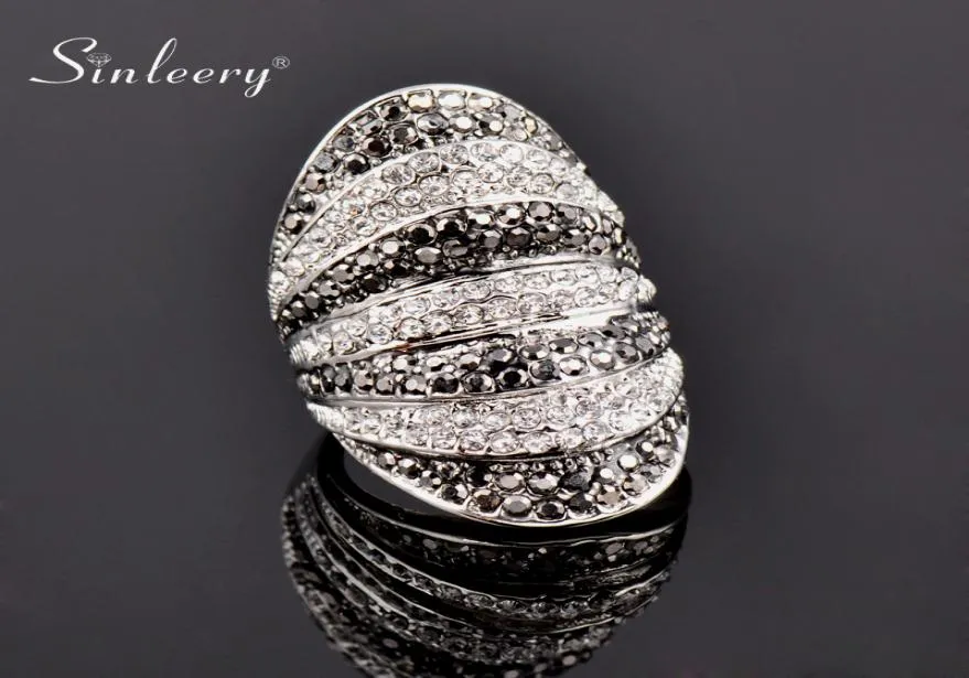 SINLEERY Retro Black White Cubic Zirconia Big Wide Rings for Women Party Jewelry Bague Femme Size 6 7 8 9 10 JZ180 SSB9859112