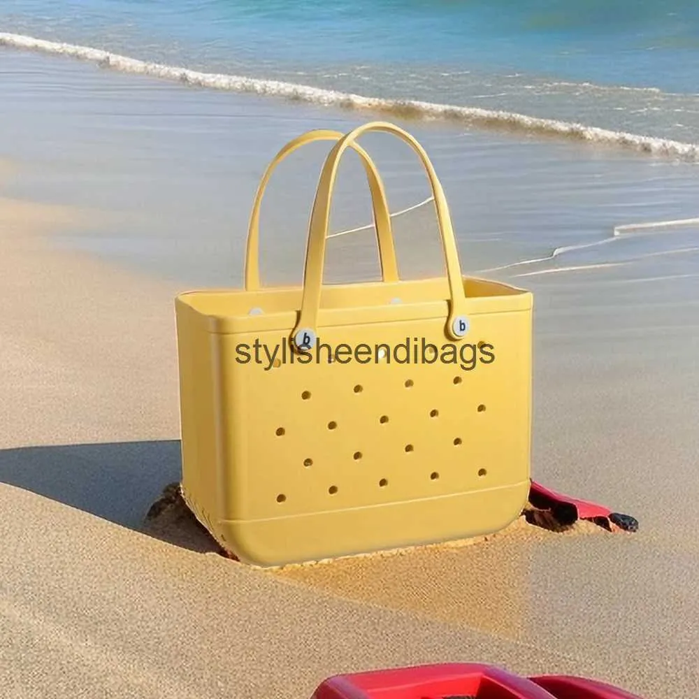 Totes Color caramelo Bolsas de asas de silicona Moda Simple Agujeros huecos Bolsos Playa de verano Toallas de goma impermeables Bolsa de almacenamientoH24219