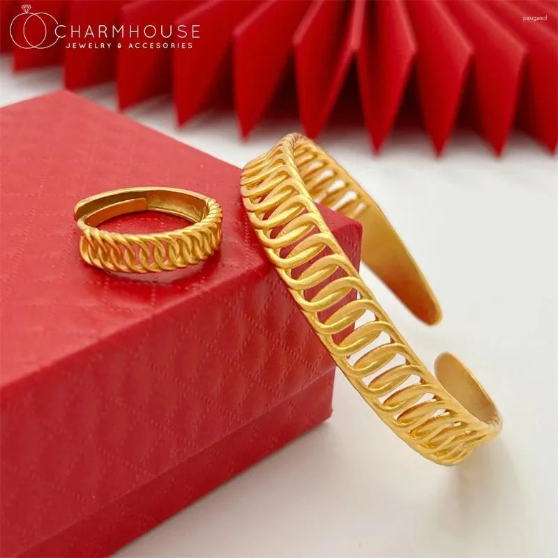 Halskette-Ohrringe-Set, Gelbgold vergoldet, für Damen, exquisites Armband, Ring, 2-teilig, Hochzeitsschmuck, Accessoires, Geschenke