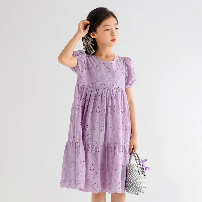 Vestidos para meninas de 8 a 10 anos, vestido roxo de renda para festa de aniversário, roupas infantis, verão, vestido elegante para adolescentes