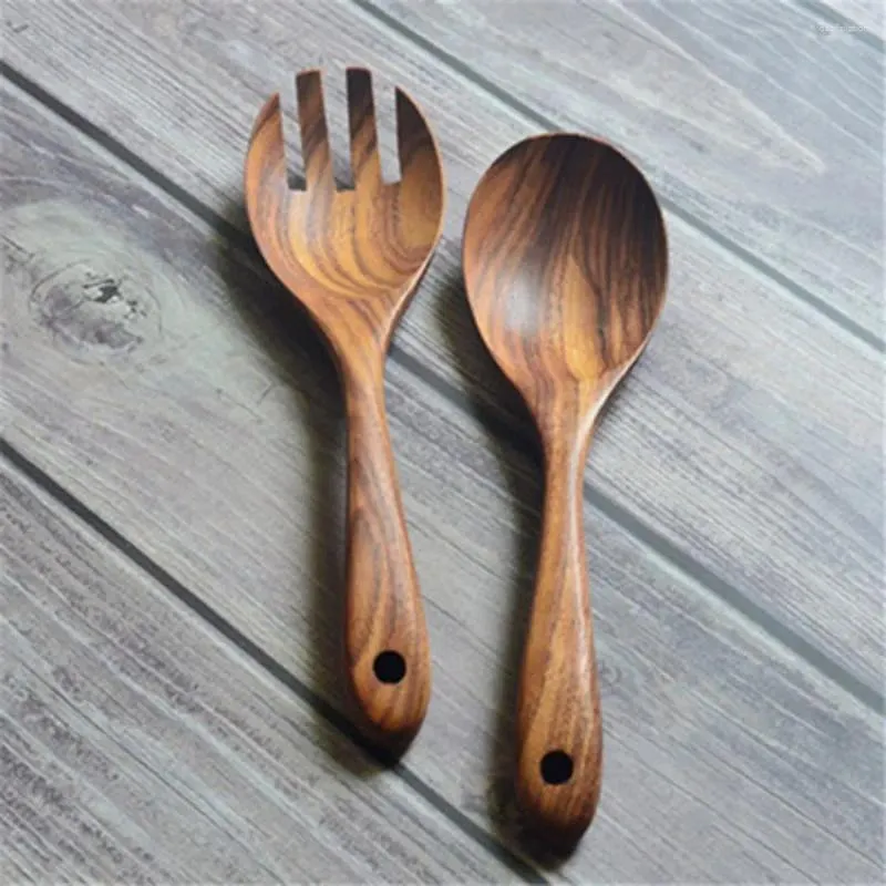 Spoons Mixing Accessories Salad Natural Serving Utensils Cutlery Large Tableware Wooden Spoon Fork