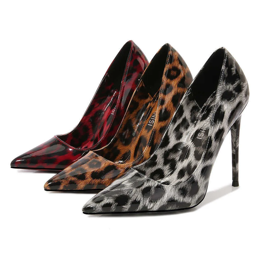 Dress Shoes New Leopard Print Pointy High Heels With Large Size Single Shoes Temperament Sexy Women's Shoes T240218