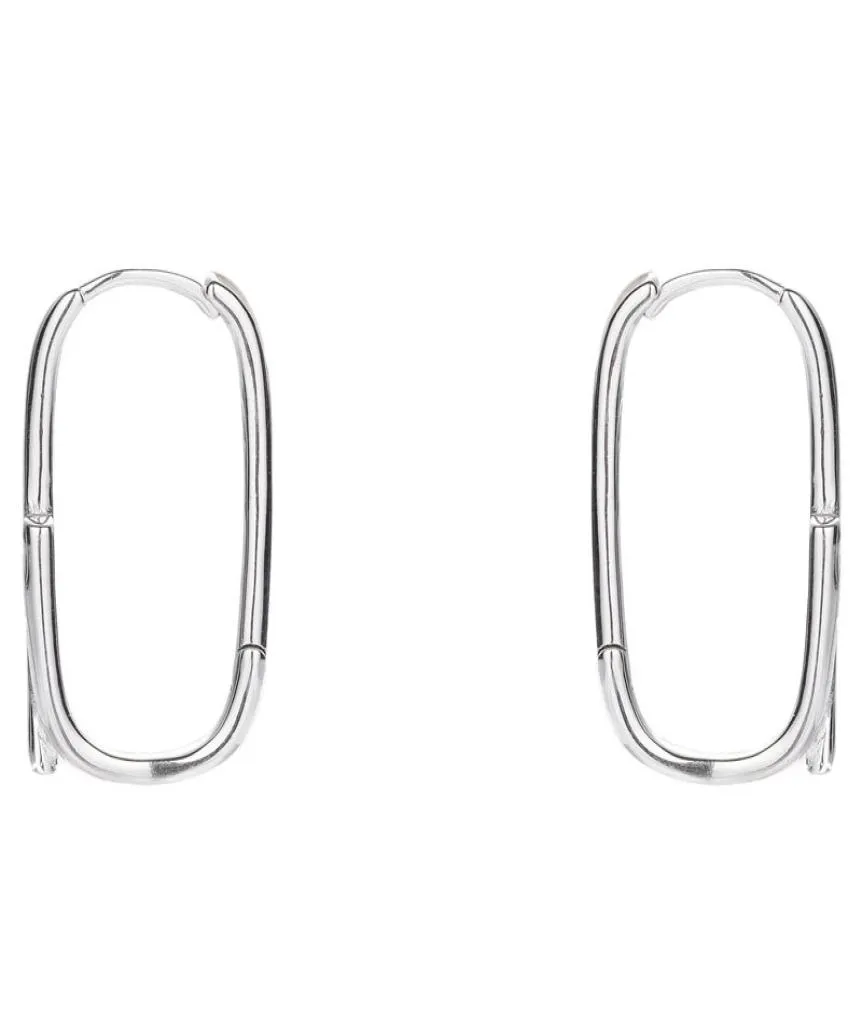 100 925 Sterling Silver Hoop Earrings Simple square stud EARRING for Women Men039s High quality Summer Jewelry with Retail box8155816