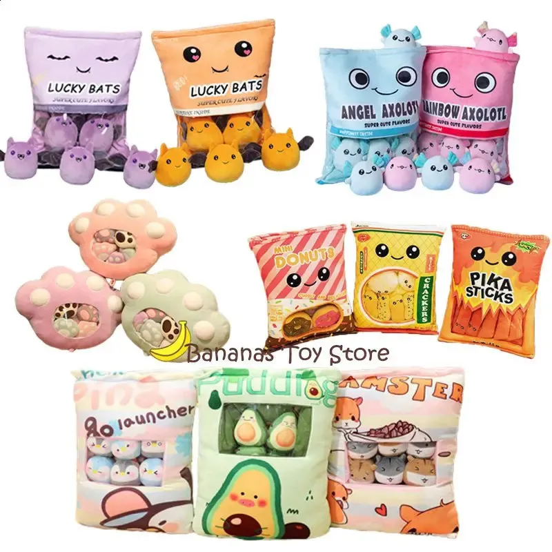 Kawaii Animal Balls Pudding Candy Bag Gefüllte Minipuppe von Donut Boba Milk Tea Bat t Cat Nap Plushie 240202