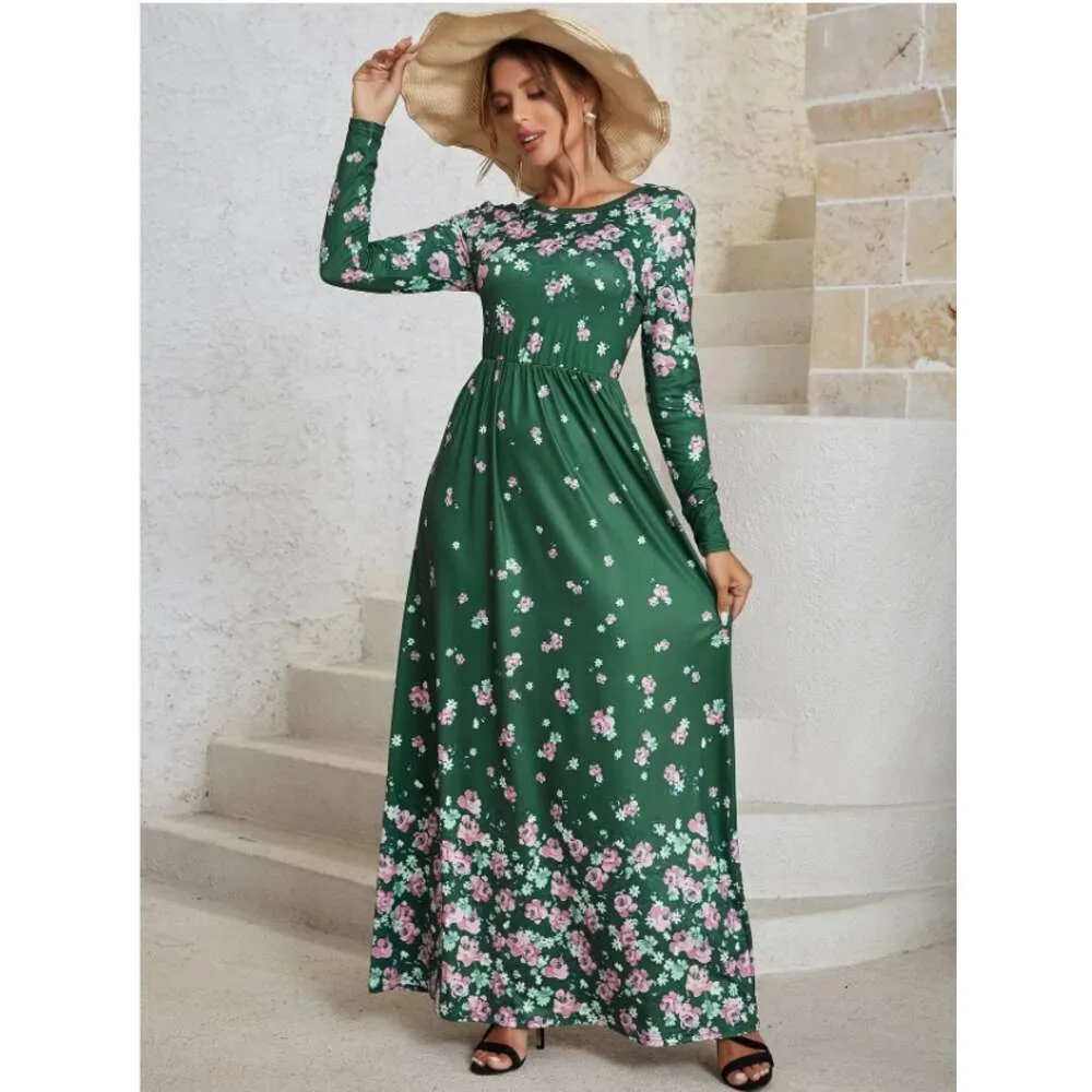 Designer Kvinnokläder Autumn New Womens Dress National Style Tryckt långärmad klänning Lång kjol maxi klänning långa ärmar klänningar för kvinnors maxi klänningarecu2