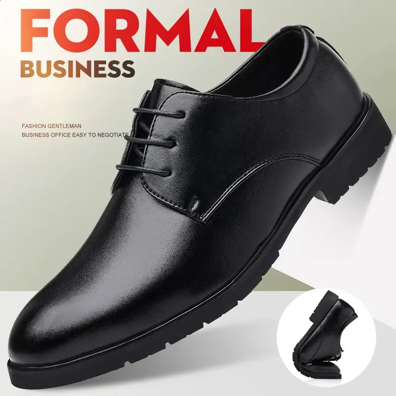 Alta qualidade formal de couro masculino vestido sapatos respirável casual italiano marca luxo rendas antiderrapante condução 240202