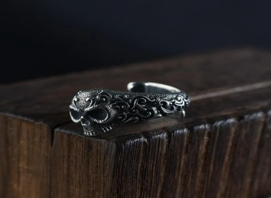 925 prata esterlina gótico punk crânio anéis para homens e mulheres jóias redimensionável vintage flor gravado esqueleto dedo band2865305