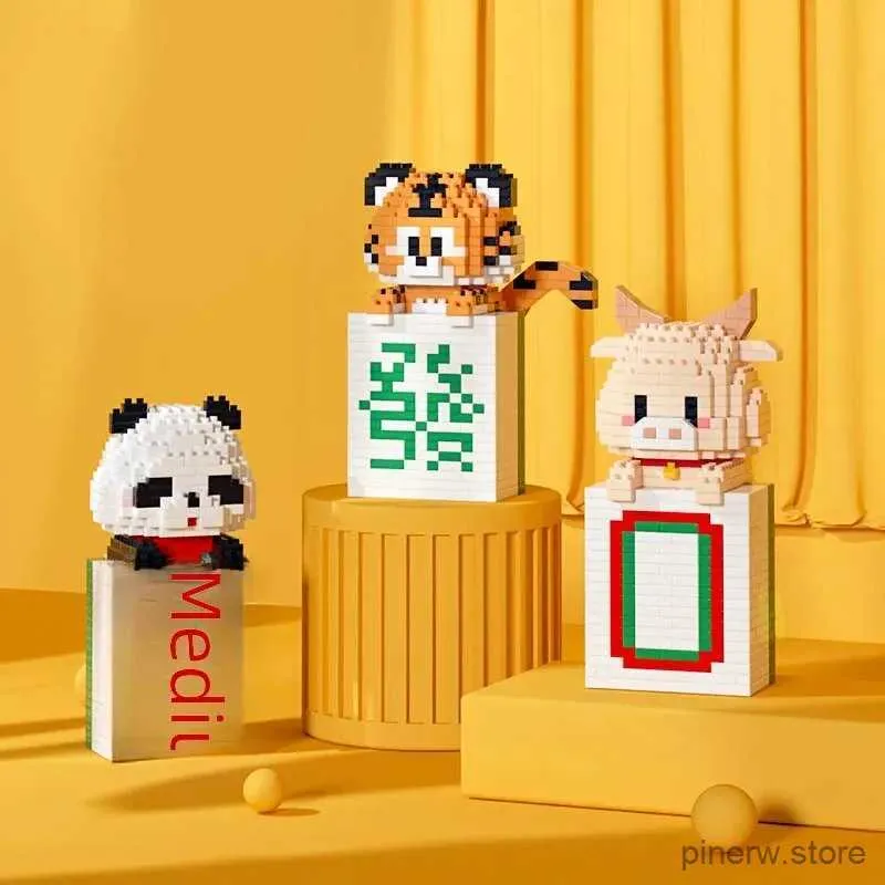 Blokken Mini-deeltjesassemblage Educatieve bouwstenen Speelgoedpuzzel Jongens Meisjes Dier Mahjong Ornament Diy