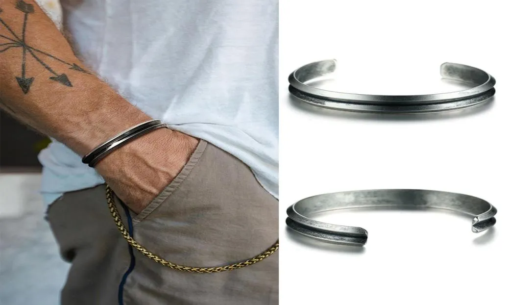 Bracelet manchette en acier inoxydable pour hommes, attache de cheveux, Simple, rétro, unisexe, bijoux 9827274