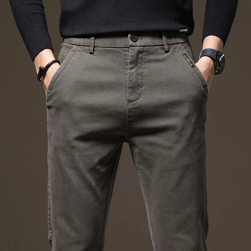 2023 Autumn Men's Slim Straight Casual Pants Elastic Waist Fashion Korean Cargo Pants Brand Trousers Black Coffee Grey 240125