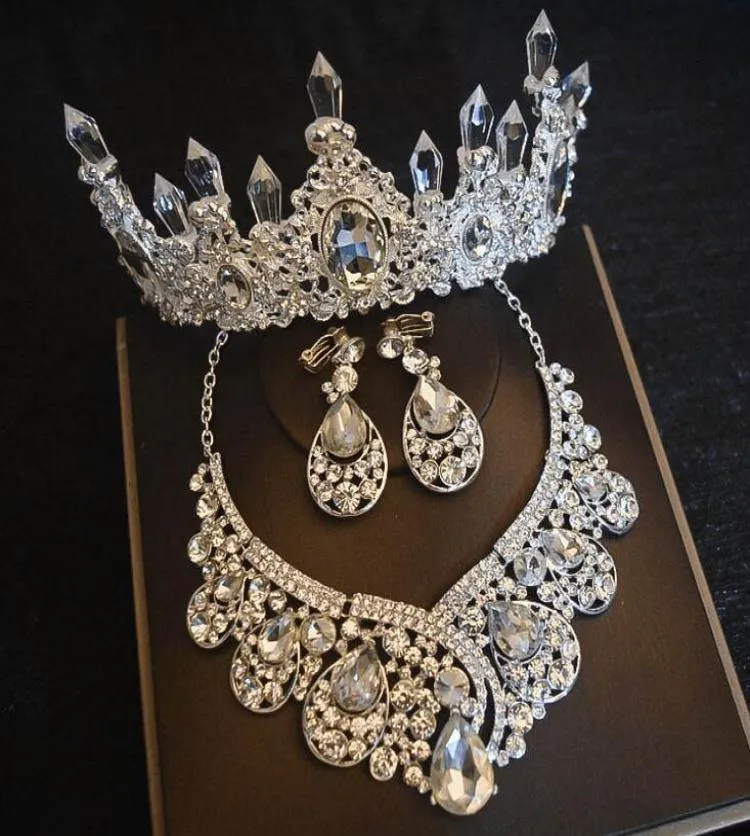 البيع المرتفع العروس الزفاف تاج أقراط Threepiece Crystal Icicle Princess Birthday Crown Banquet Tiara 9801922