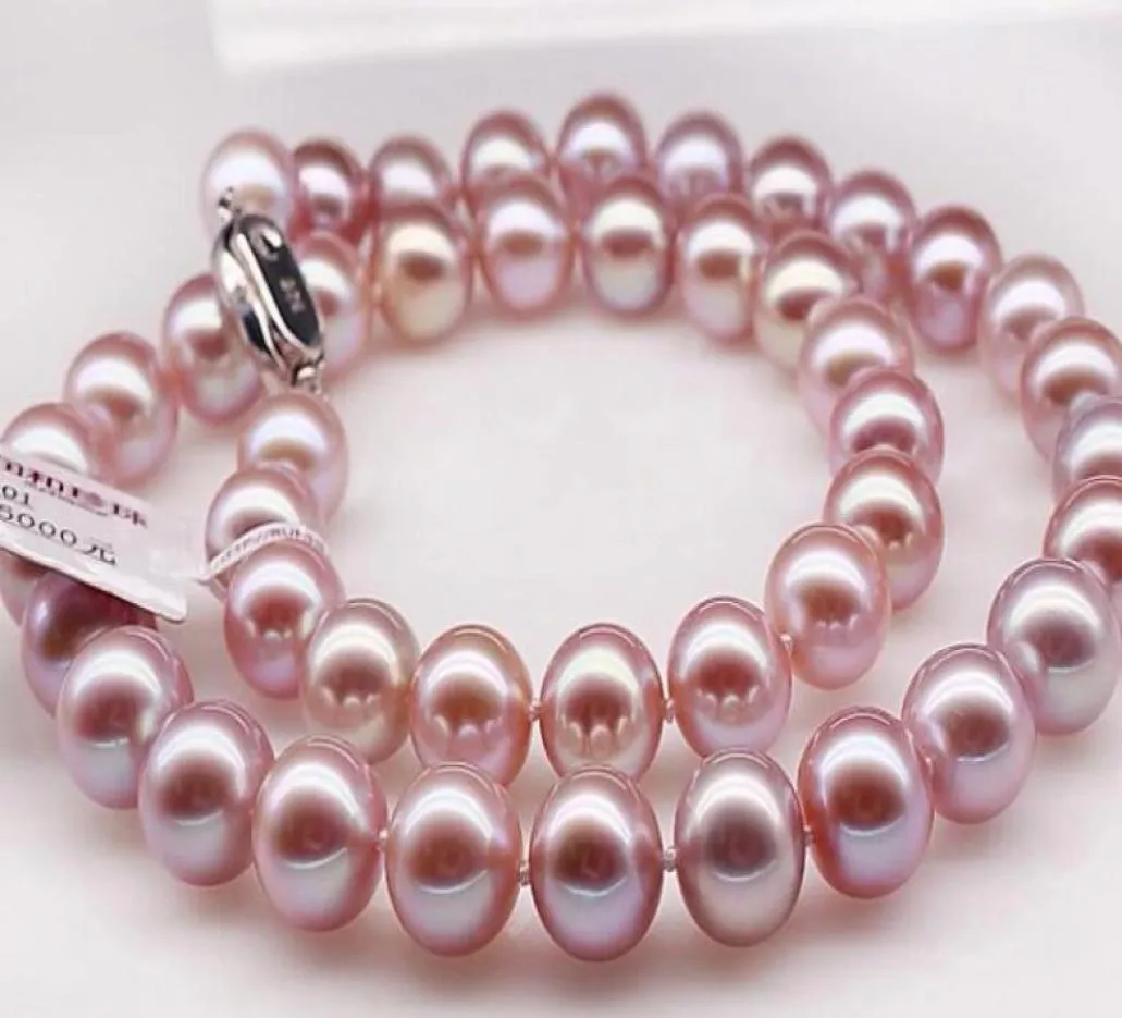 Nya fina pärlor smycken fina 10-11 mm naturliga South Sea Pink Pearl Necklace 18 tum silver9638869