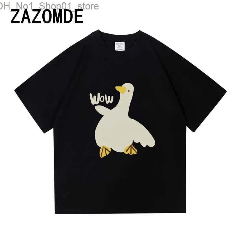 T-shirt ZAZOMDE Estate Cartoon T-shirt Basic Cotton Casual Coreano O Collo T-shirt oversize per uomo Trend Moda Coppia Tees Abbigliamento Q240218