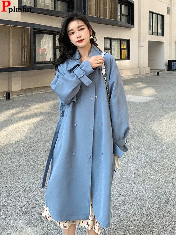 Corean Breastted Lace Up Trench Long Trench Coats Elegant Woman Jackets High Grade Primavera Chaquetas 240123