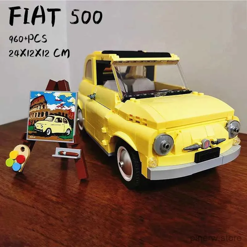 Bloco 960pcs Fiat Technical 500 Blocos de construção 10271 Classic Yellow Car Modelo Criador Montar Brinquedos de Torros de Veículo para meninos Presente