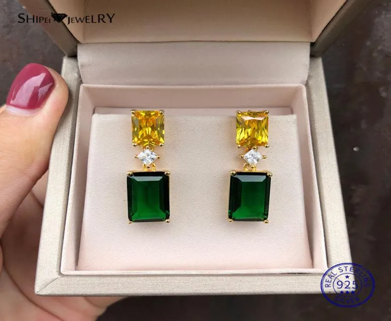 Natural Green Emerald Earrings Gold Fine Jewelry Stud Emerald Earrings 925 Sterling Silver Personlig födelsedagspresent1867001