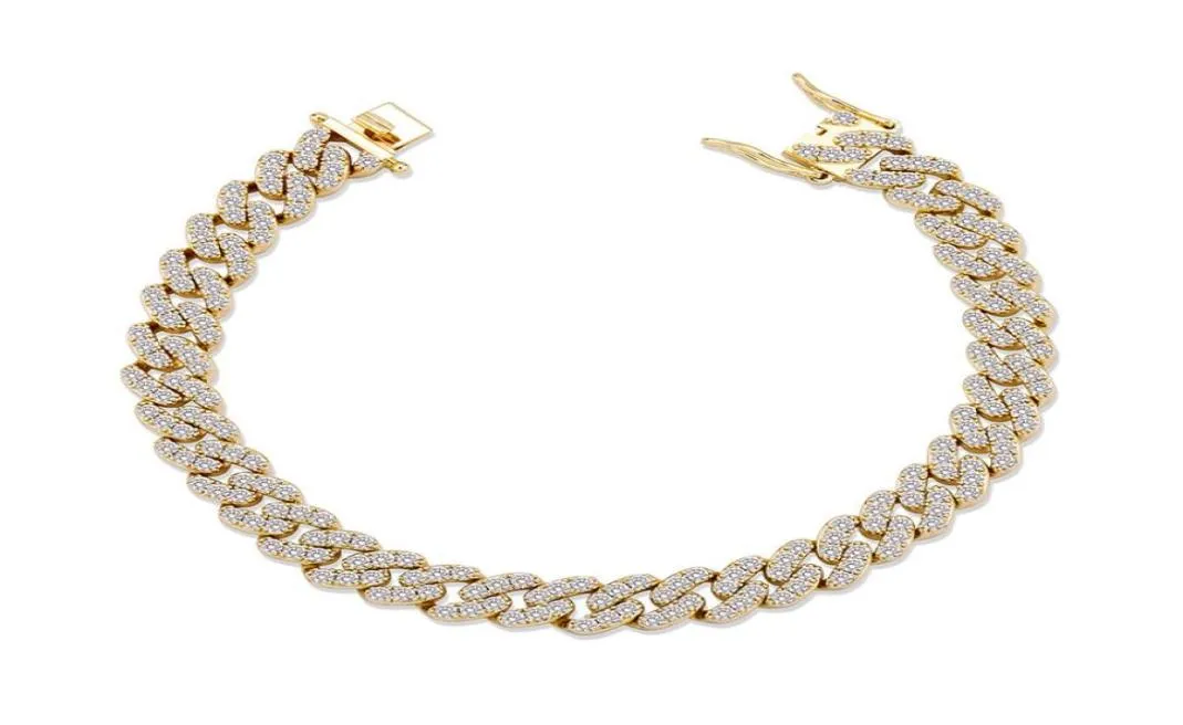 Damen-Armbänder, Schmuck, 8 mm breit, 18 Karat Gold, rhodiniert, kubanische Kettenarmbänder, luxuriöse Bling-Zirkon-Armbänder2939670