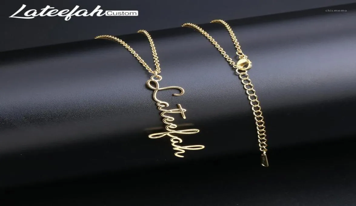 Lateefah Handwriting Jewelry Custom Signature Pendant Collier Femme Vertical Personality Name Necklace For Women Gift1Pendant Neck6264116