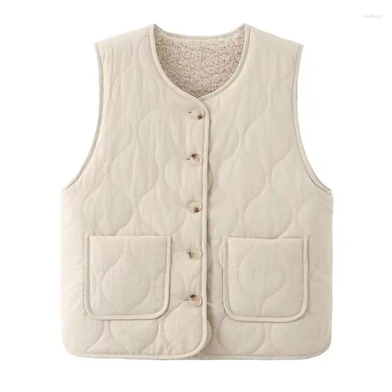 Gilets pour femmes Mode d'hiver Femmes Chaud Coton Gilet Laine d'agneau Grande poche Lâche Sans manches Fille Casual Taille Manteau S-2XL