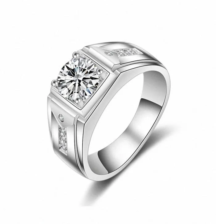 14K Or Blanc 1Ct Simulation Diamant Bague Pour Hommes Vintage CZ Zircon Pierres Précieuses Hommes Anneaux De Noce Fine Bijoux Cadeau pvHF4101574