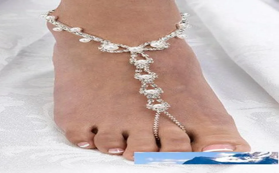 Sexig Rhinestone Beach Wedding Pearl Barefoot Sandals Silver Plated Bridal Foot Armband Bridesmaid Flow Girl Good Quality 9902568