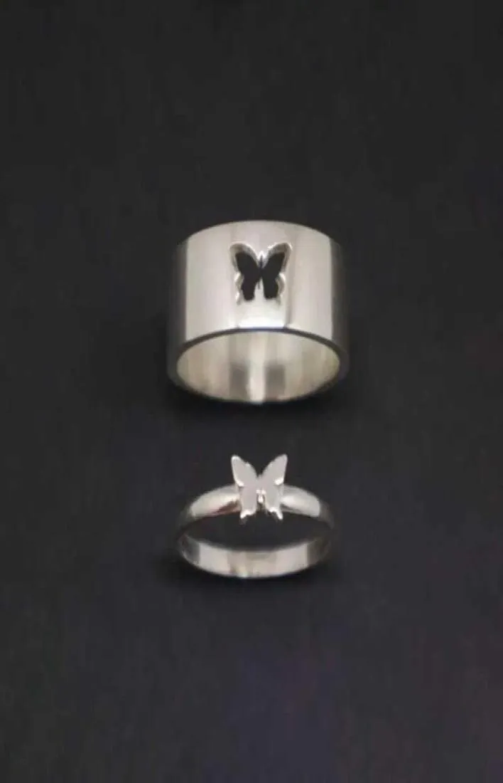 Paar Ringen Vlinder Matching voor Vrouwen Mannen Bruiloft Set Belofte Ring Liefhebbers Goud Sier Kleur8479561