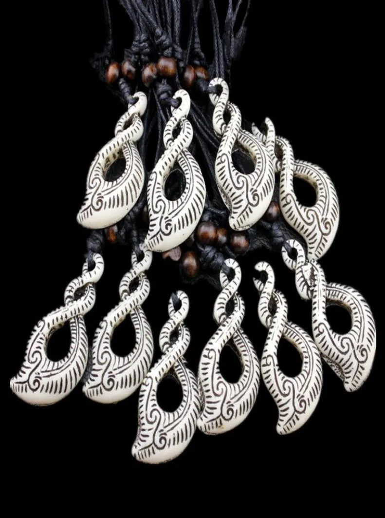 Hele lot 12 stks Tribal stijl Maori Haak Dubbele Hanger Charms Verstelbare Ketting Amulet Geschenken voor mannen vrouwen MN17413871439