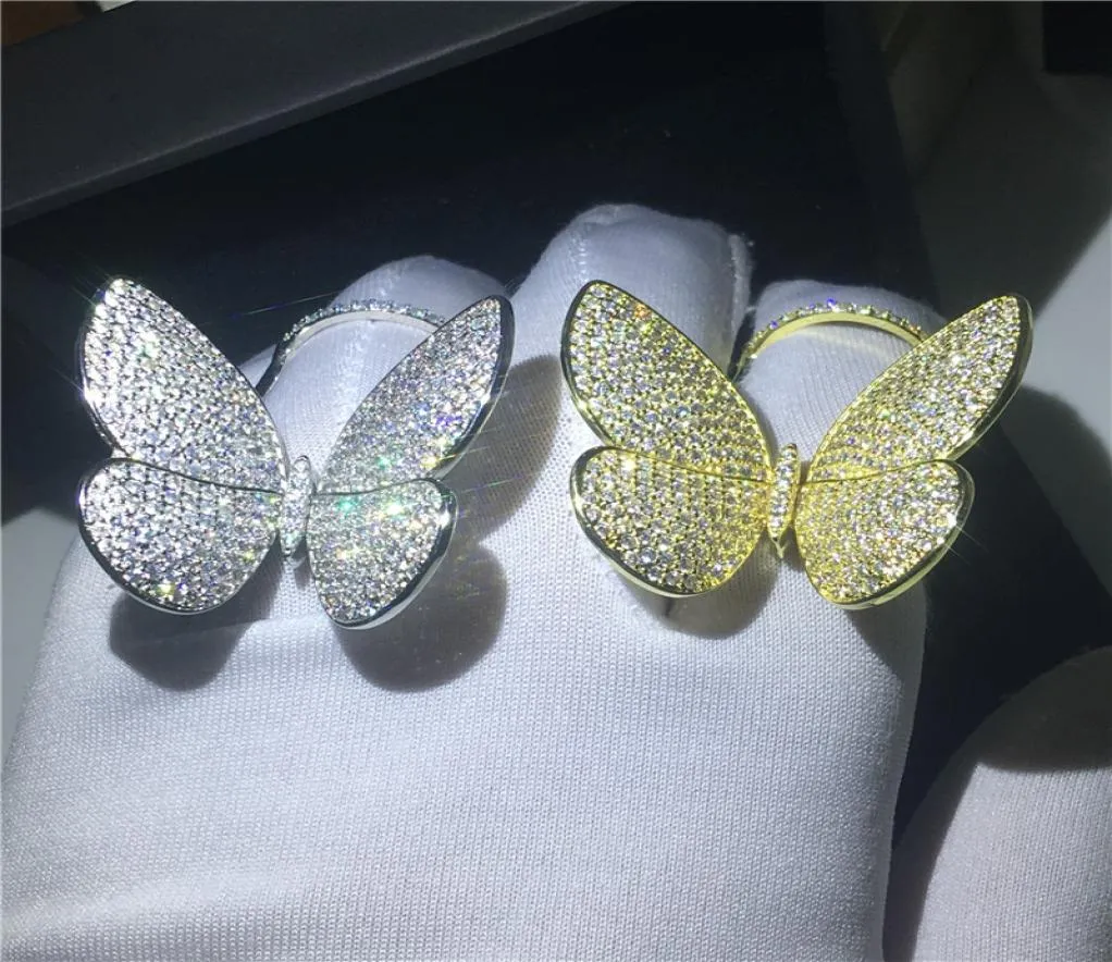 Vecalon luksus Flying Butterfly Pierścień 925 Srebrny srebrny Mirco Pave Diamond Pierścienie weselne