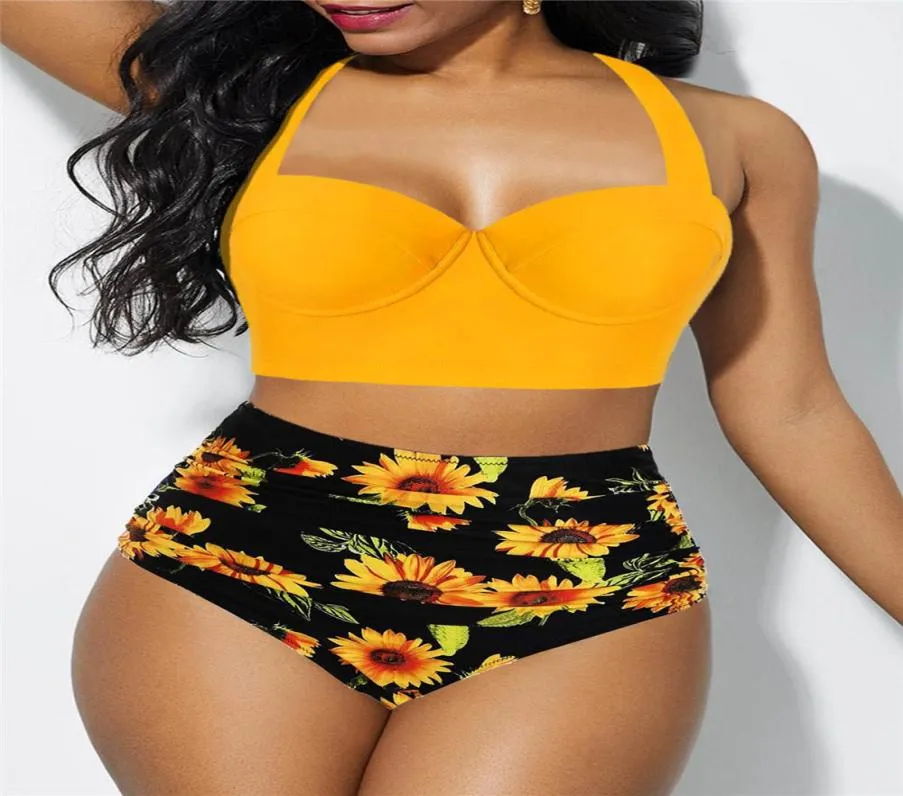 Maiô feminino verão 5xl senhoras sexy impressão plus size bikini split swimwear sólido tops e shorts dois conjuntos de peças moda natação 2391977